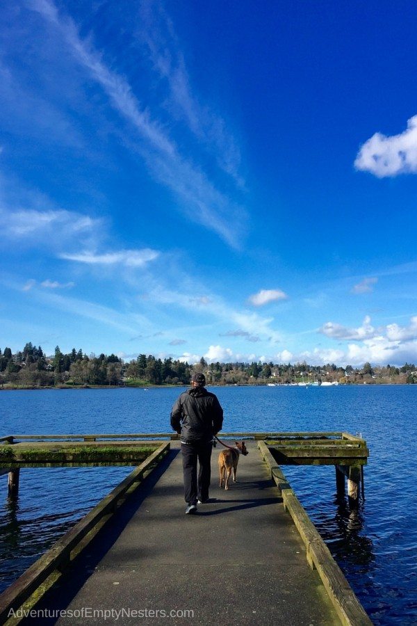 Craig walking the dog on the dock 