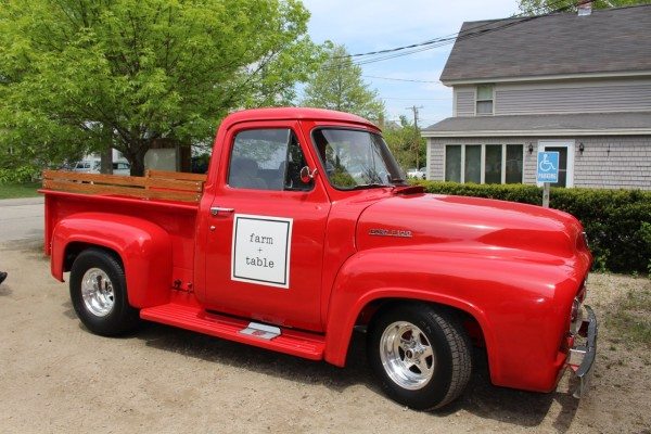 Old bright red farm truck