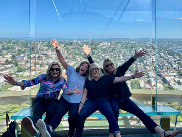 goofing off at The Space Needle