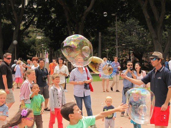 Wordless Wednesday - children in the park playing with bubbles