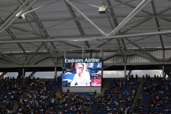 Roger Federer taking a drink during the US Open