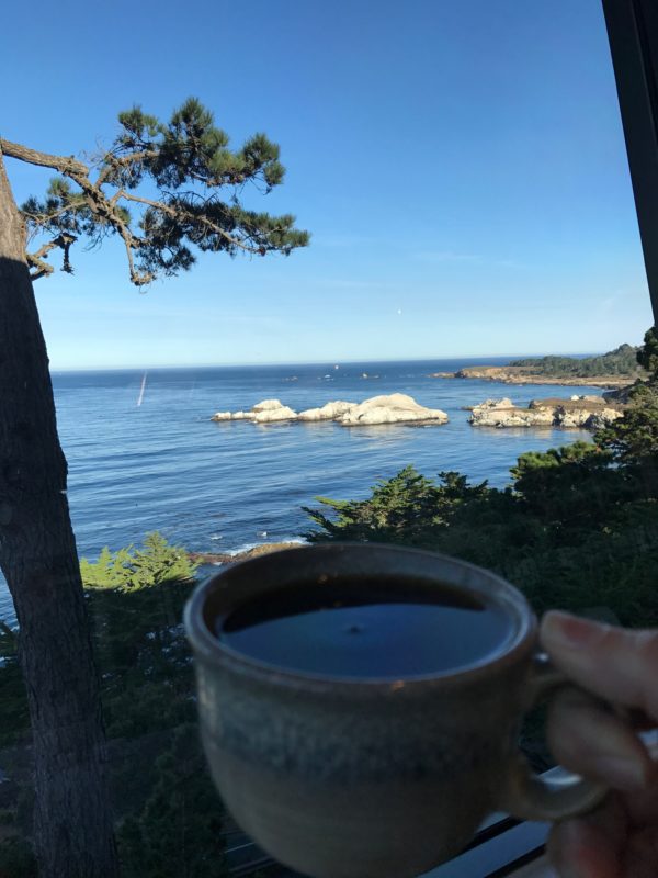 A-cup-of-coffee-and-a-gorgeous-view-of-the-California-coast Coffee and a view at The Hyatt Carmel Highlands.