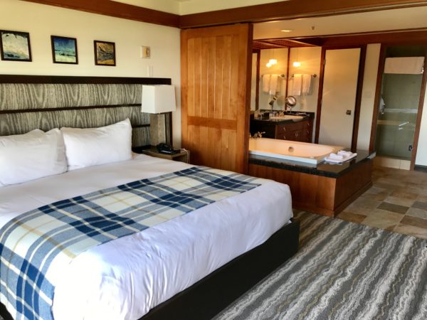 The bedroom with a soaking tub at The Carmel Highlands Inn.