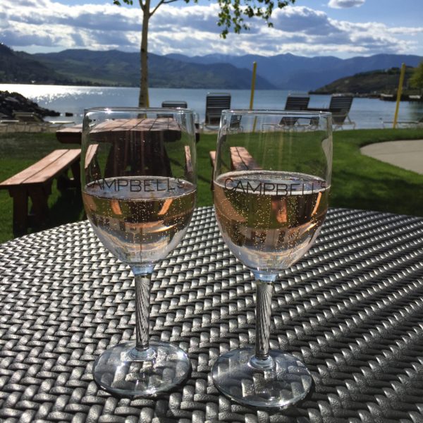 drinking wine on Lake Chelan at Campbell's Resort