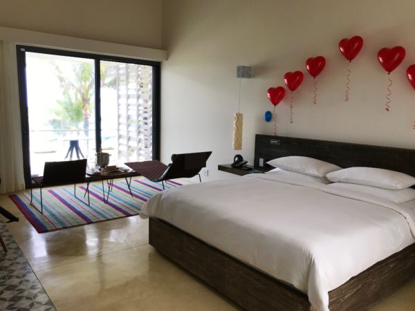 Our hotel room decorated for our anniversary by the Andaz Mayakoba Resort