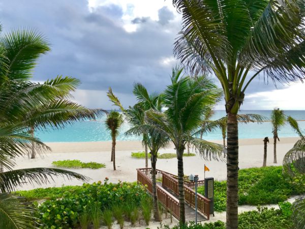 The view of the white sand beach from our room at the Andaz Mayakoba Resort.