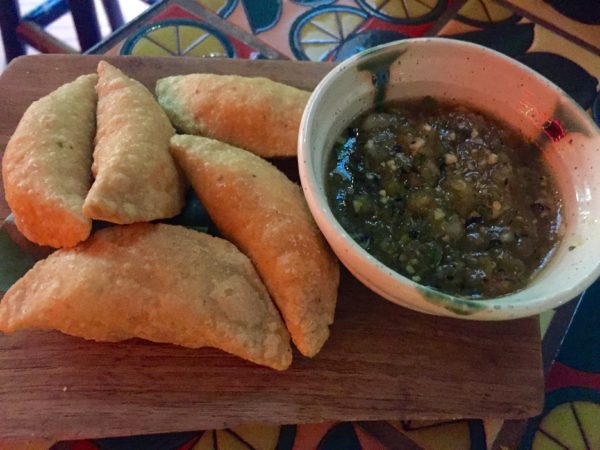 Salvation Taco - Cheesy Empandas with tomatillo salsa