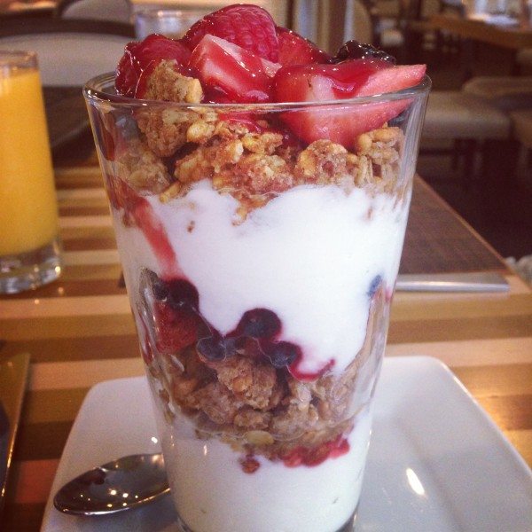 Yogurt, fresh, fruit and granola parfait at the Hyatt