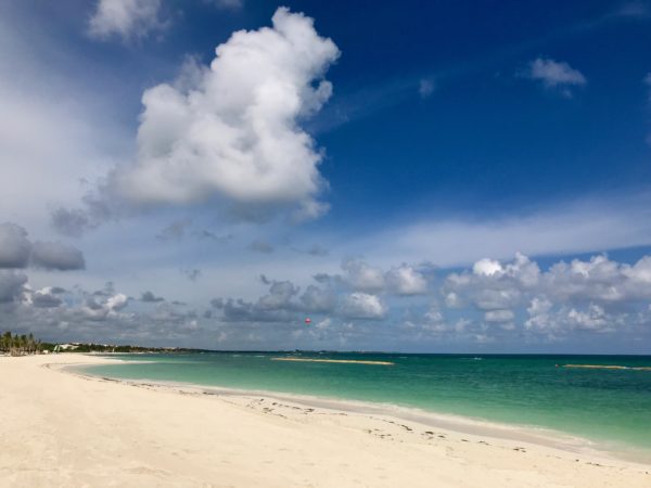 The pristine, white sand beach at the Andaz Mayakoba.