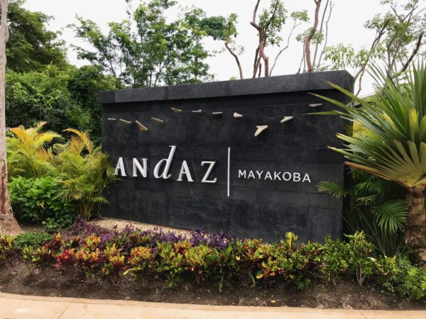 The sign of the Andaz Mayakoba Resort Riviera Maya.