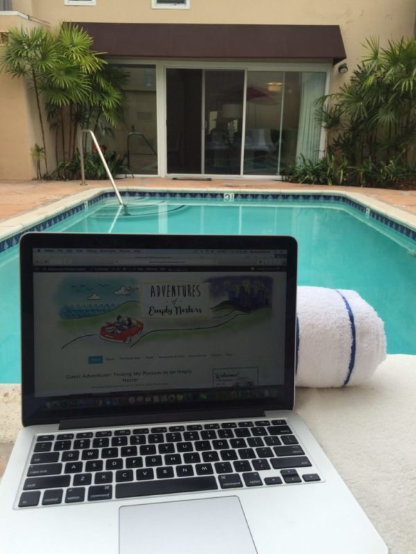 "Working" by the pool at our private pool in Newport Beach (We were upgraded by Hyatt)