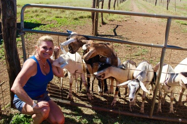 Me with goats on fence
