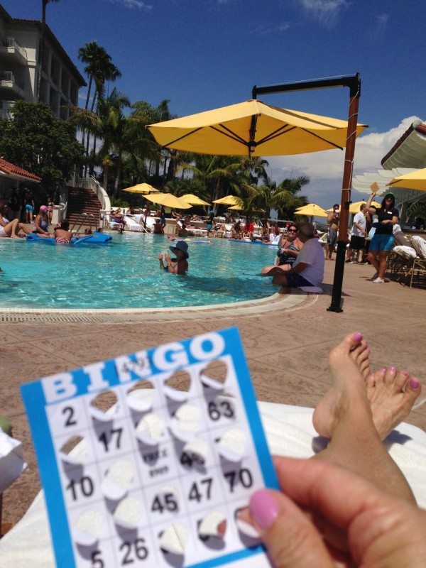 playing BINGO by the pool