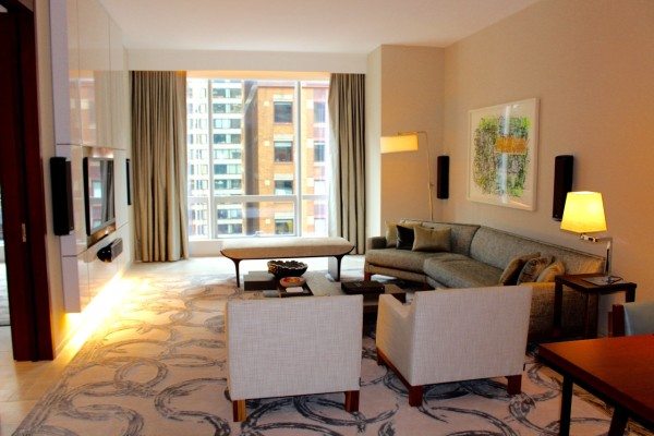 The living room in our suite at the Park Hyatt New York