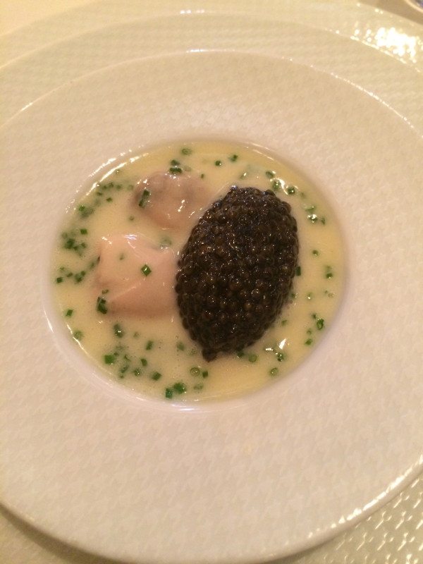 "Oysters & Pearls" "Sabayon of Pearl Tapioca with Island Creek Oysters & White Sturgeon Caviar